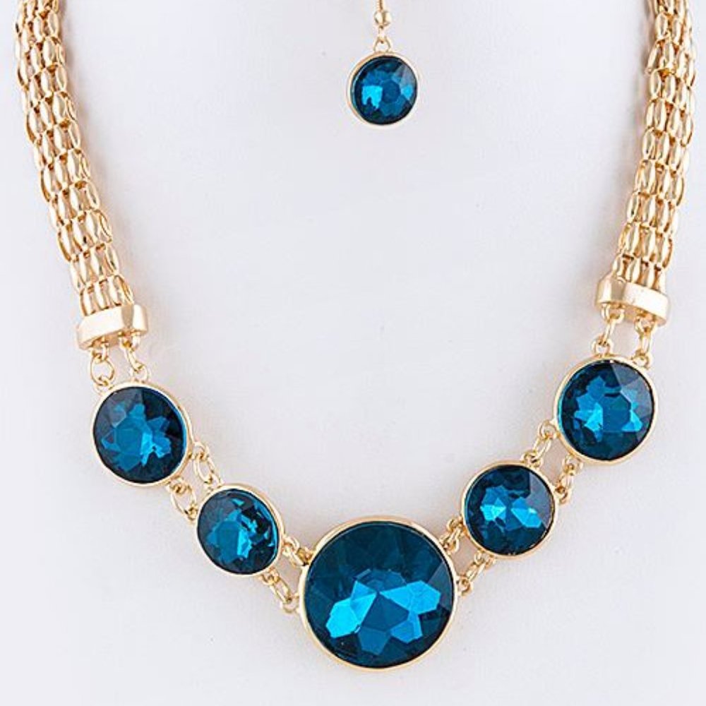 ROUND FACETED RHINESTONE LINK NECKLACE SET